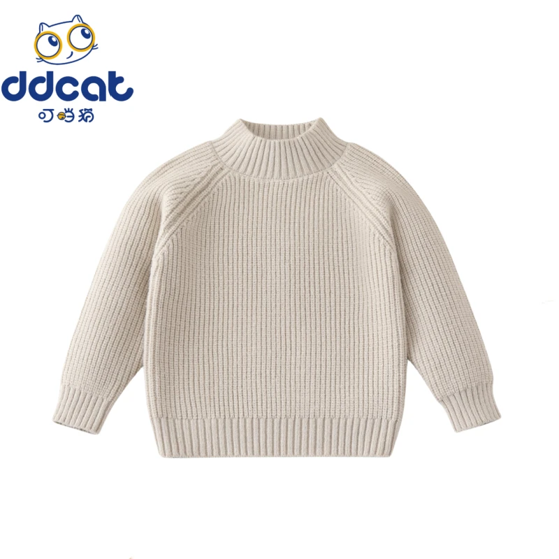 ddcat/叮当猫女童针织衫儿童毛衣半高领加厚纯色保暖秋冬套头毛衫