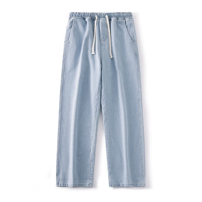 秋冬新款牛仔裤男宽松休闲直筒阔腿百搭潮牌美式长裤子松紧腰学生