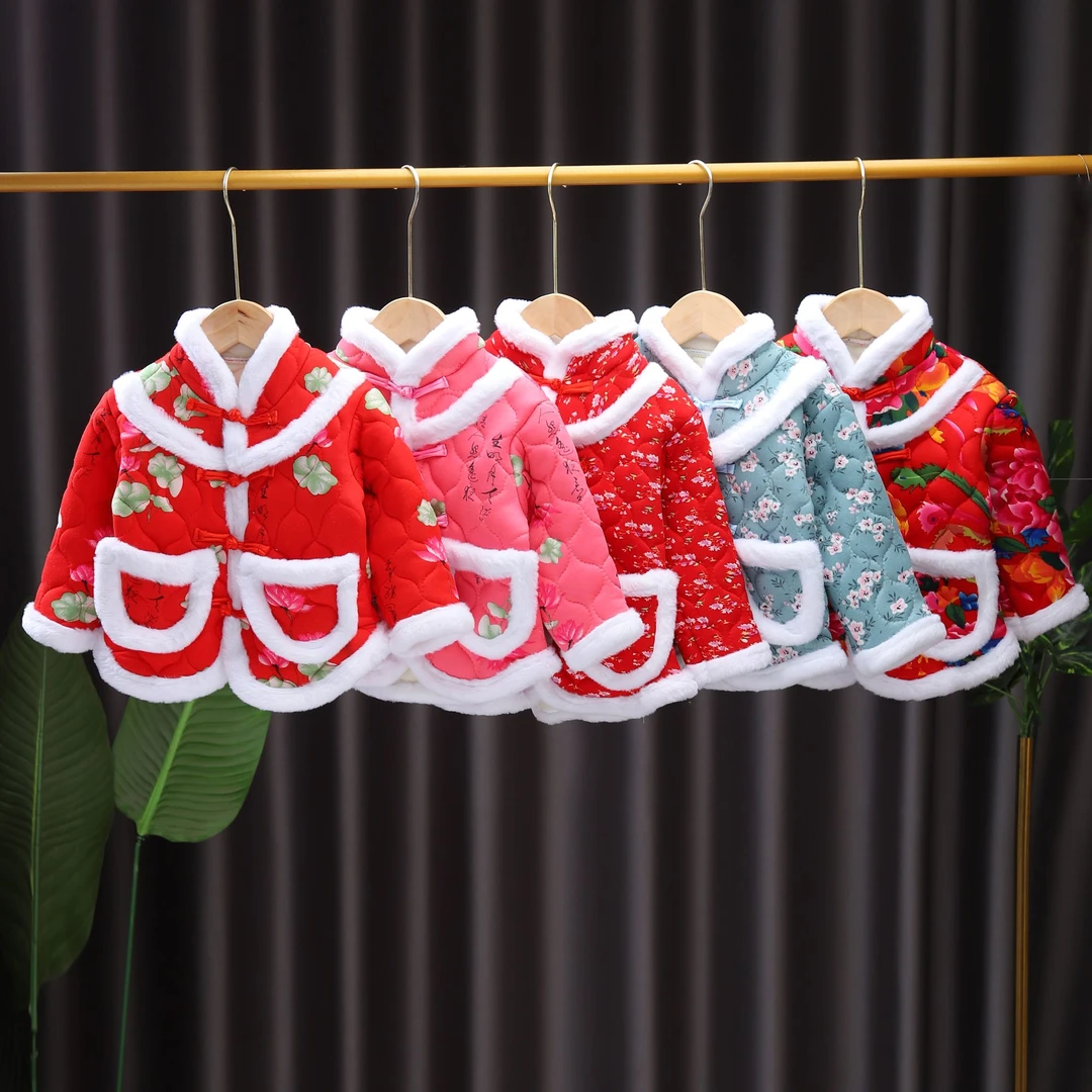 【热销款国风】秋冬款加棉加厚儿童花棉袄民族风冬季保暖印花棉袄