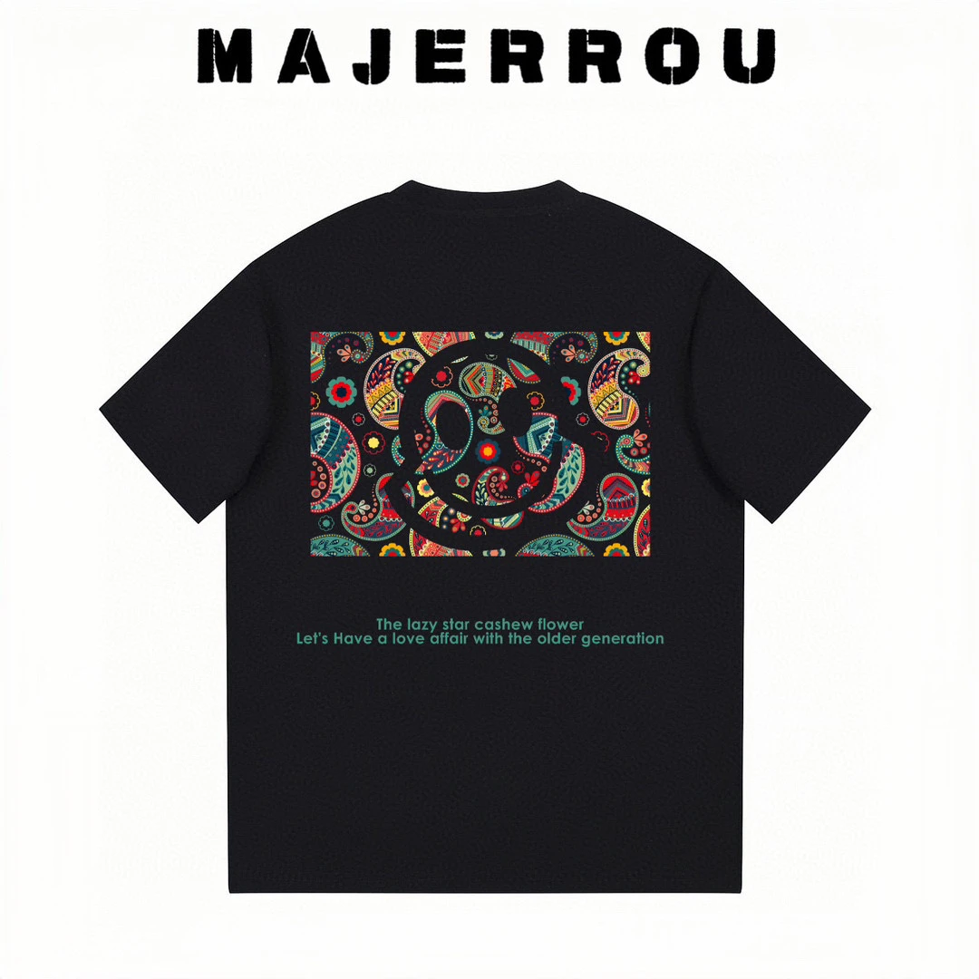 MAJERROU/玛基欧腰果花短袖男士重磅棉轻奢时尚圆领欧美新半袖T恤