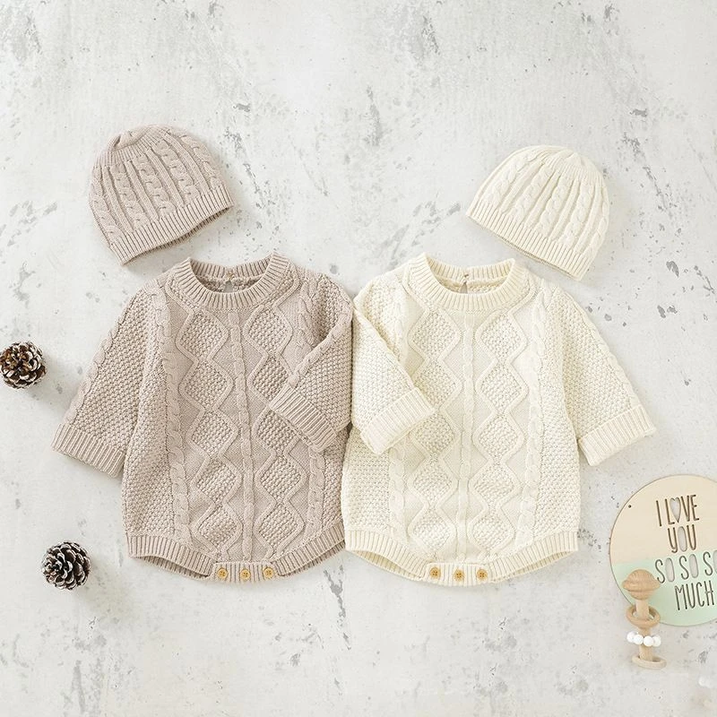 婴儿毛衣新生儿包屁保暖三角爬爬服春秋冬男女宝宝带帽针织上衣服