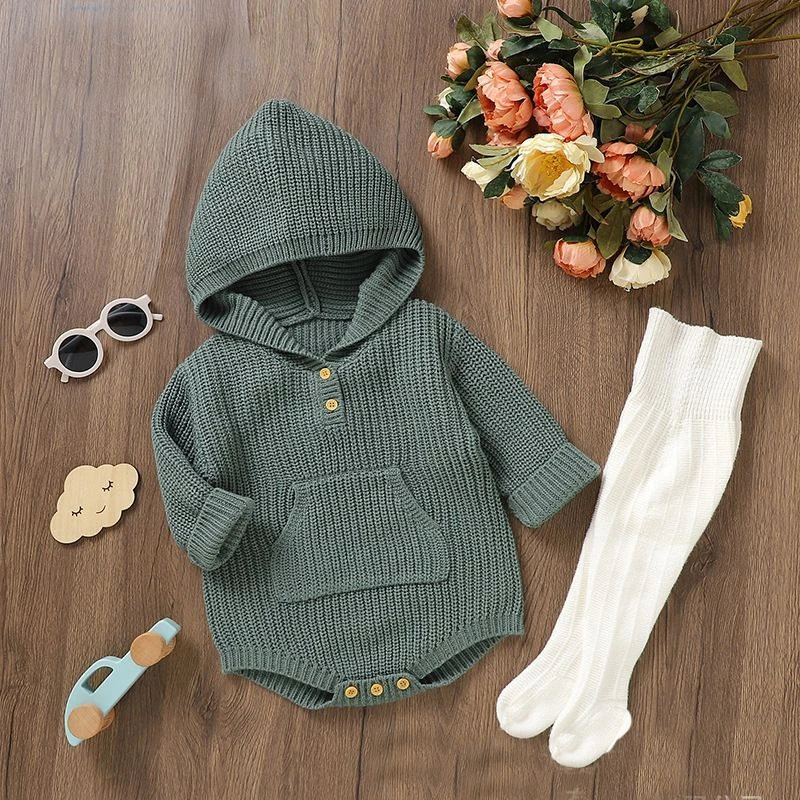 婴幼儿卫衣服针织上衣包屁连帽爬爬服可爱毛衣外套春秋冬款外出服