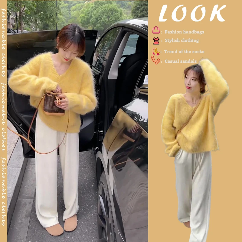 秋装女款爆款2024新款潮流百搭慵懒风通勤休闲针织上衣裤子两件套