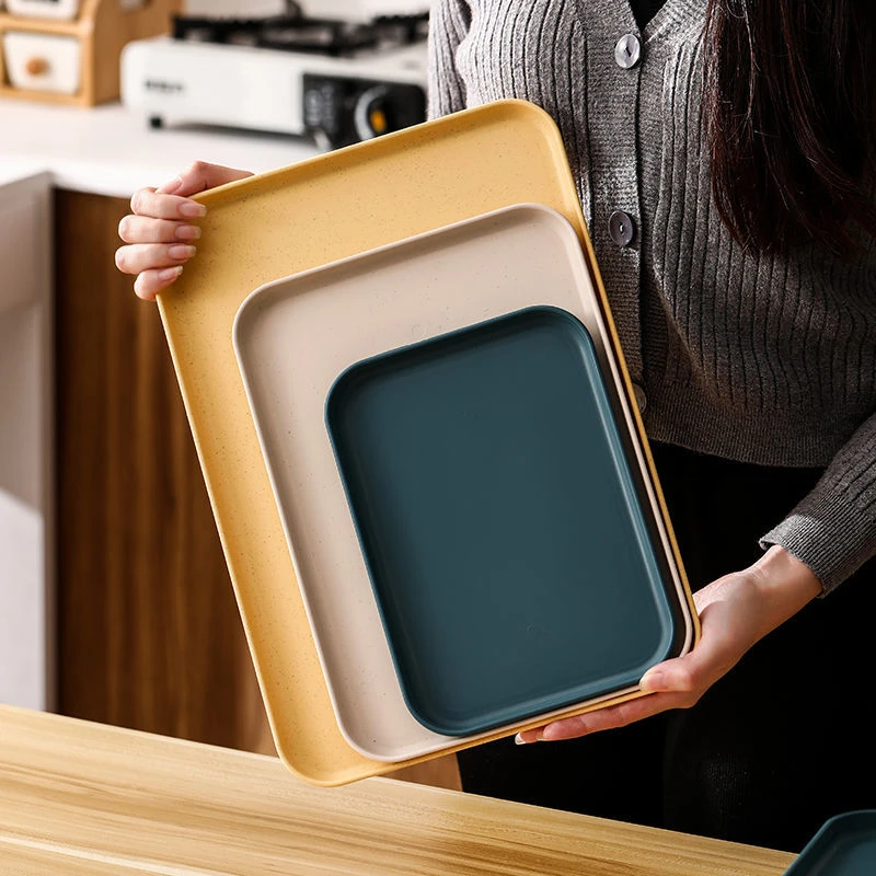 长方形托盘ins家用放茶杯水果盘餐厅幼儿园餐盘网红小麦烧烤盘子