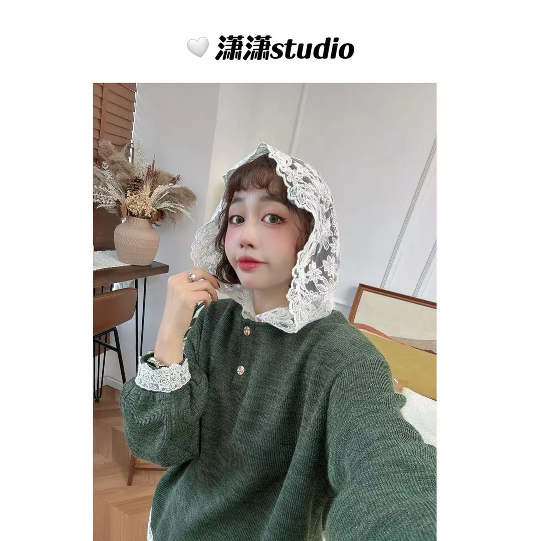 【月光独白】【加厚绒】潇潇重工刺绣钩花大帽子加绒韩系卫衣XM0974