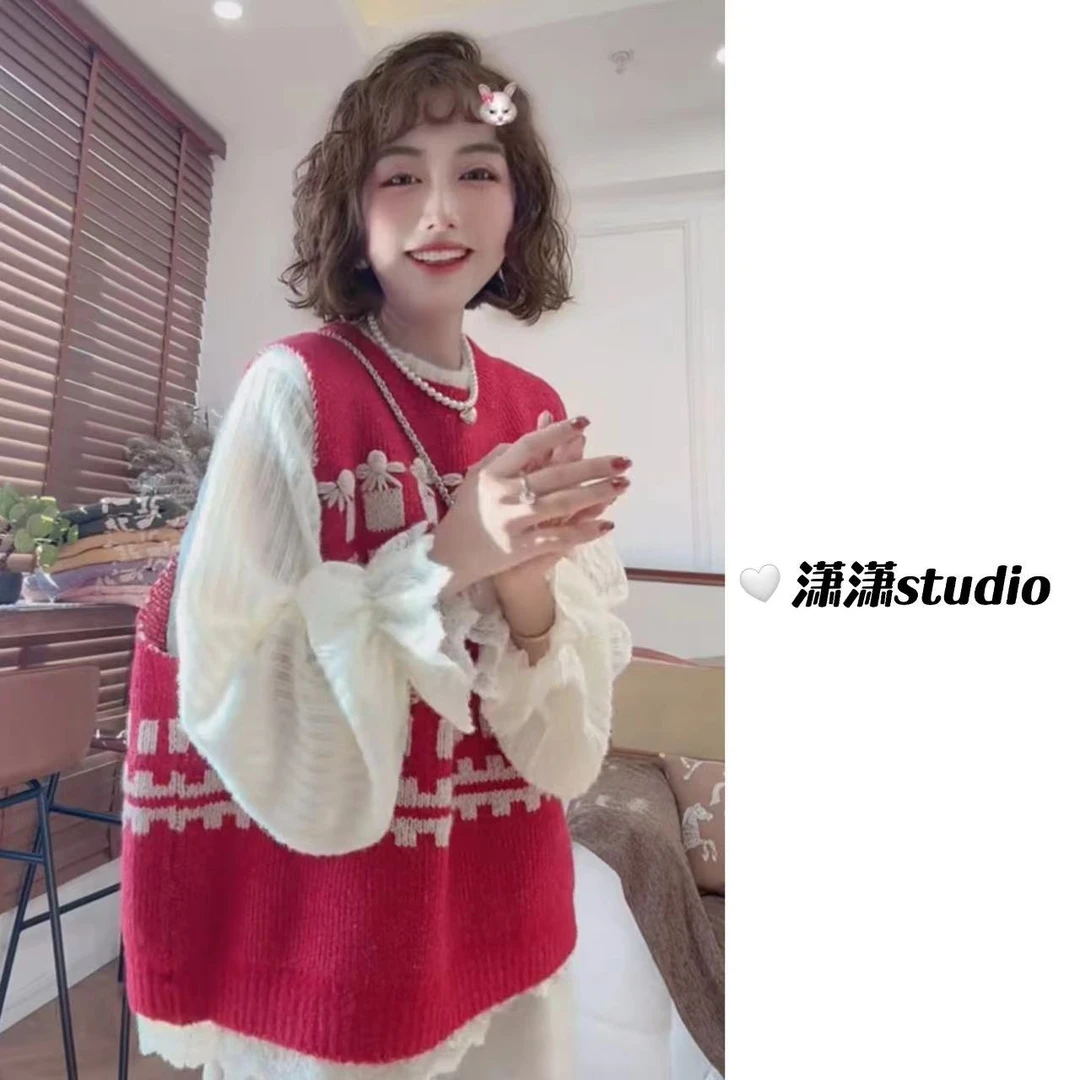 【毛线球马甲】潇潇加厚针织面料立体刺绣毛球百搭韩系马甲XH616