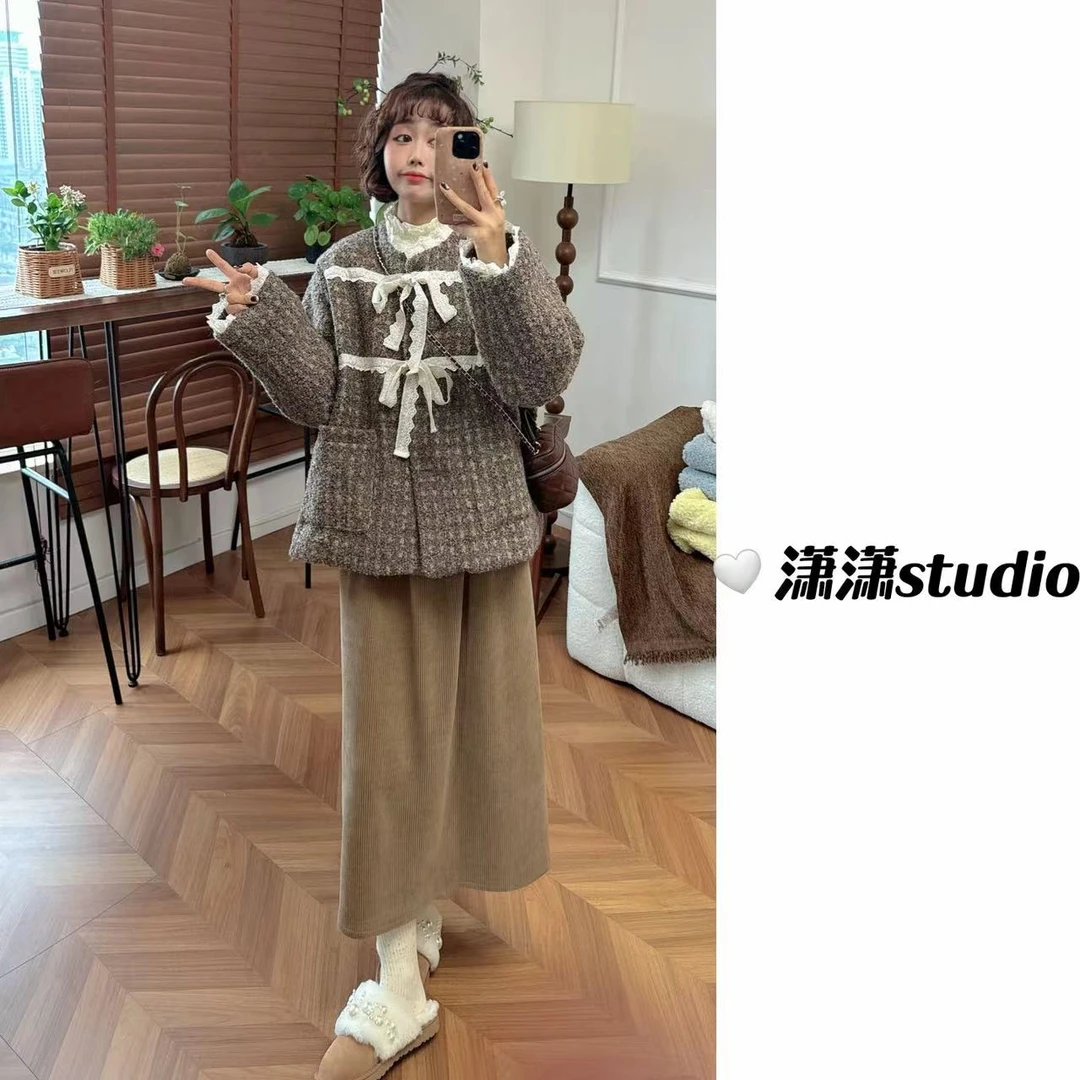 【蝴蝶结小香】潇潇金色纱线加棉加厚蝴蝶结刺绣小香外套XS99205