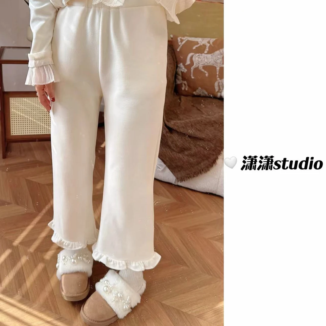 【木耳边裤】潇潇自制超级显瘦加绒木耳边直筒卫裤YJ8889-1
