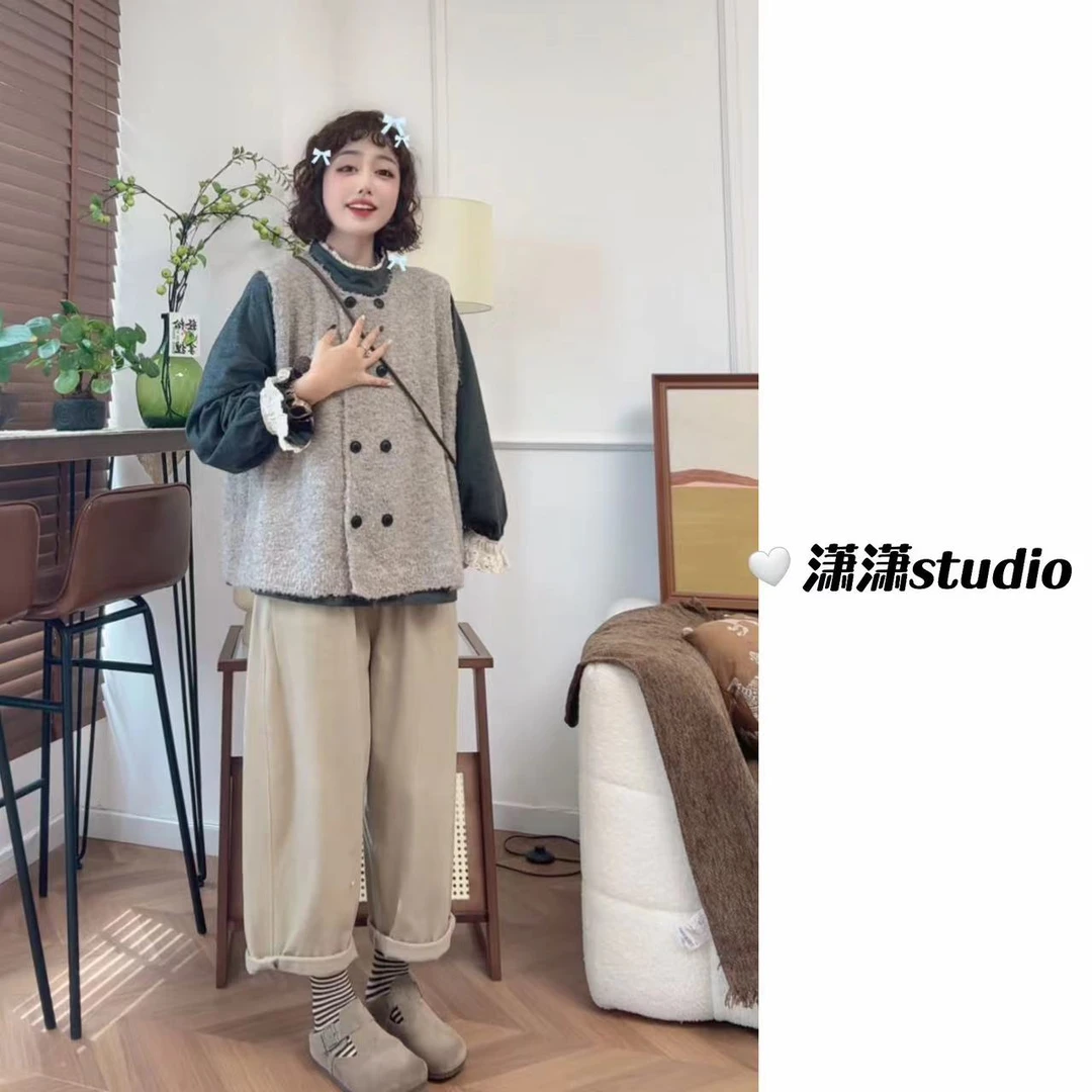 【双排扣马甲】潇潇自制高端定制纱线双排扣百搭韩系毛衣马甲XH578