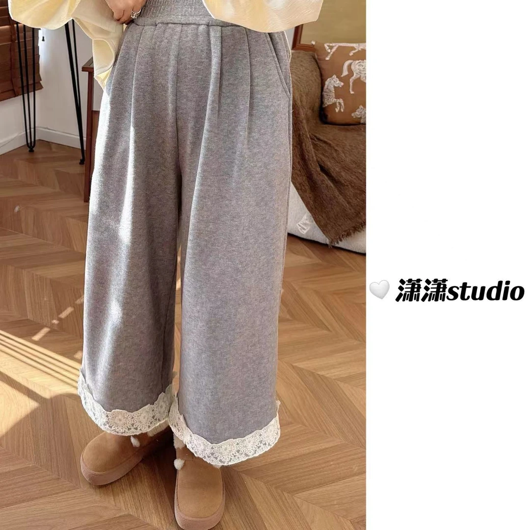 【花边阔腿裤】【加绒】潇潇自制加绒含羊毛超软糯直筒阔腿裤XM0988