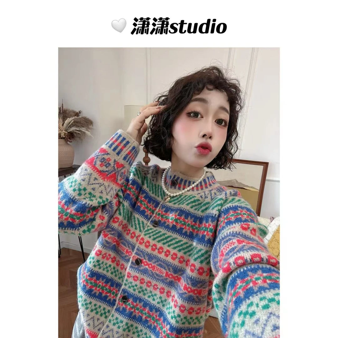 【松林雪屋】【高端定制】潇潇自制特色花纹显瘦保暖韩调调毛衣XN0001