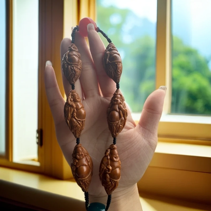 六合弥勒  橄榄核核雕 水晶核