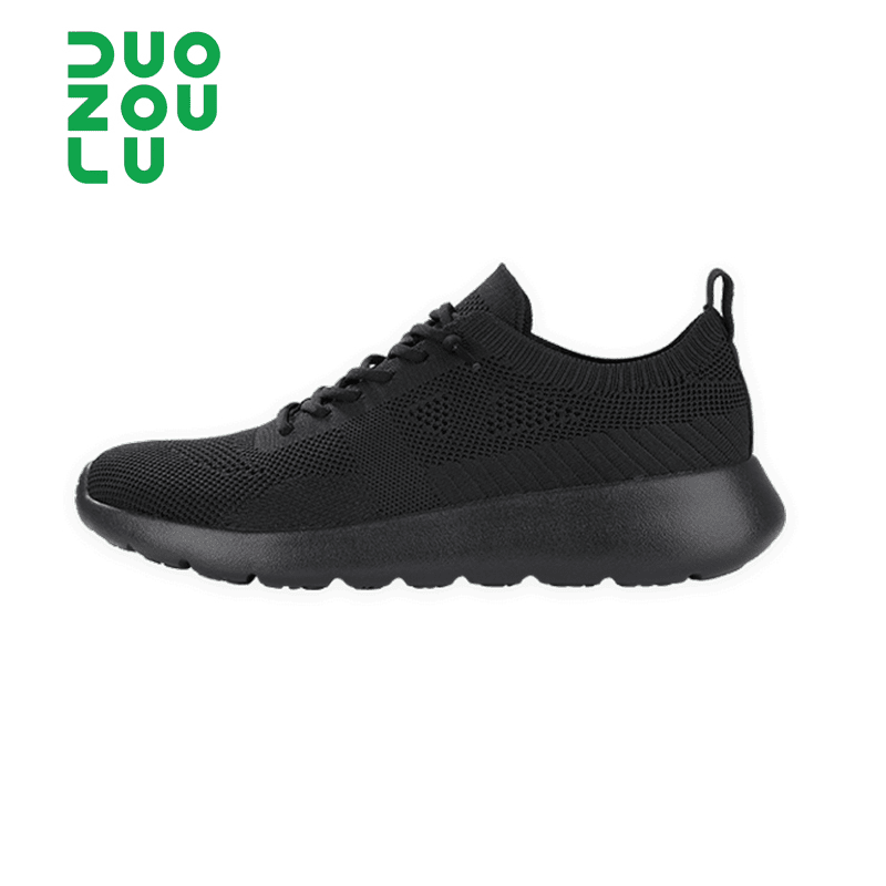 多走路duozoulu男女同款运动鞋休闲基础绑带全黑回弹基础款四季