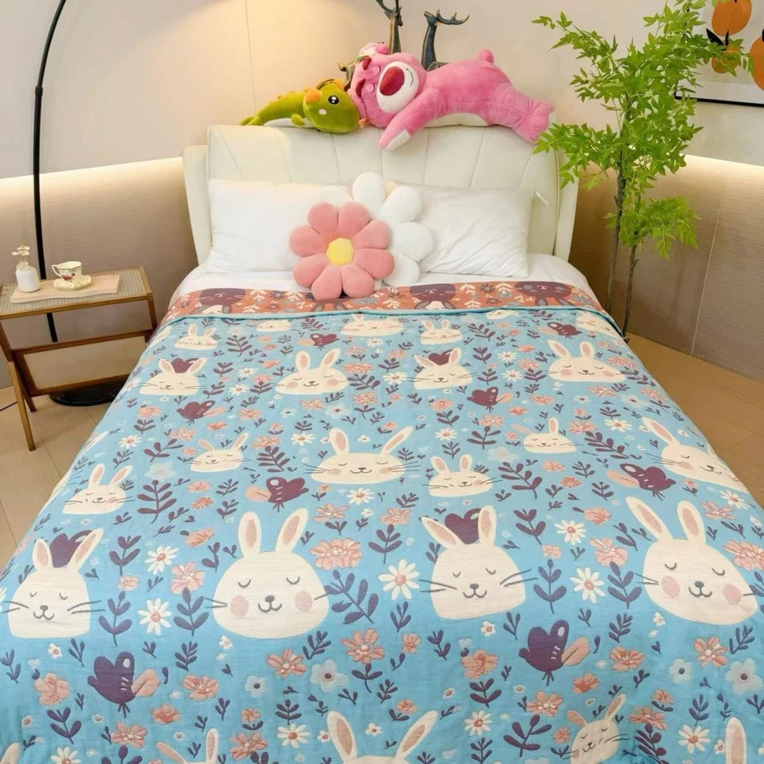 【兔世界大】200*230纯棉纱布亲肤柔软透气舒适四季通用床盖
