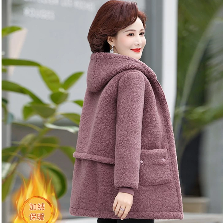 新款妈妈洋气加绒加厚棉衣中年女秋冬装中长款棉袄中老年棉服外套