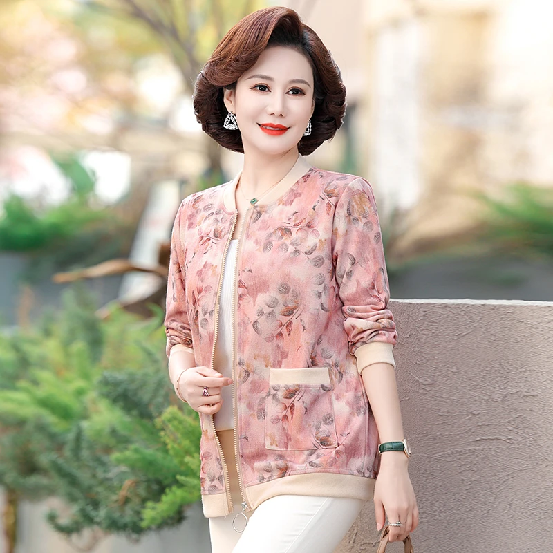 妈妈春装外套洋气2024新款中年薄款上衣中老年人女装春秋夹克短款