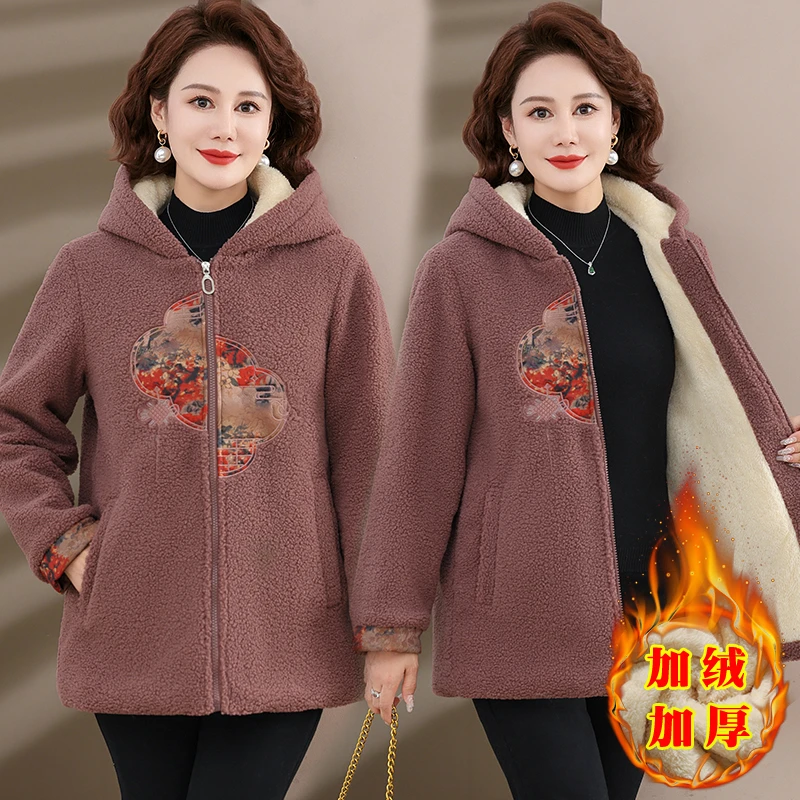 中年妈妈冬装棉服加绒加厚棉袄2024新款中老年女式秋冬季棉衣外套