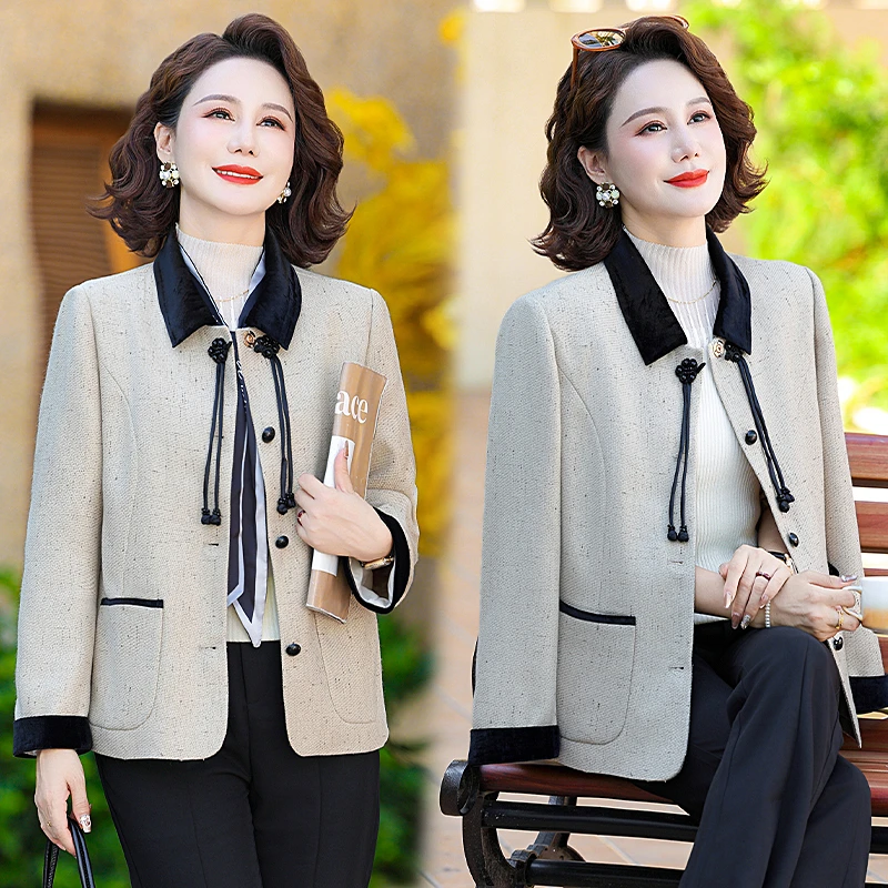 中年妈妈时尚上衣外套女秋装新款中老年女装春秋夹克洋气西装