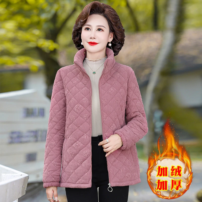 妈妈秋冬装宽松棉服2023年新款中年女装加绒外套休闲加厚棉袄保暖