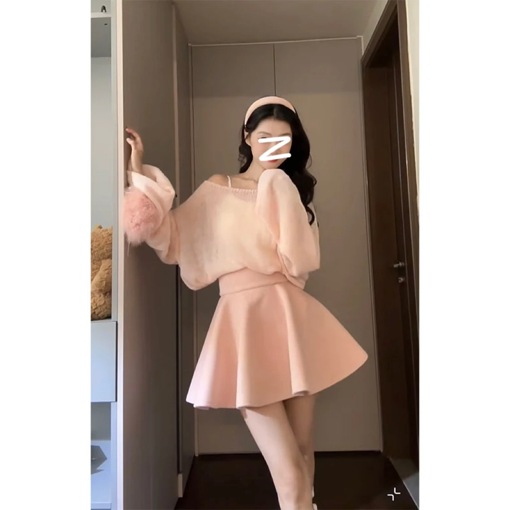 秋冬穿搭一整套2024韩系温柔风减龄针织衫上衣时尚百搭短裙两件套