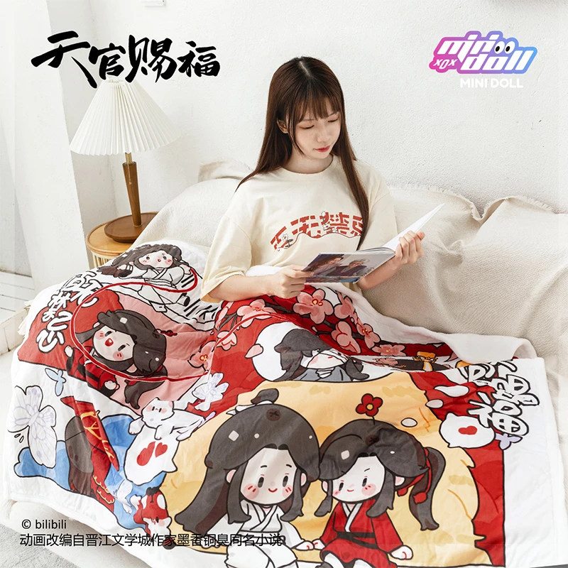 minidoll官方正版天官赐福动画周边谢怜花城毛绒毯子Q版卡通-1