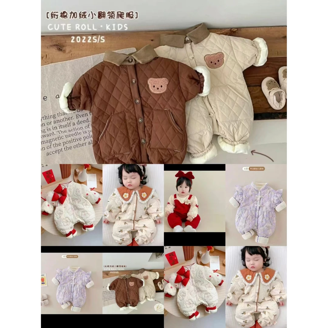 婴儿秋冬连体保暖哈衣薄棉连体衣外出服满月服周岁服