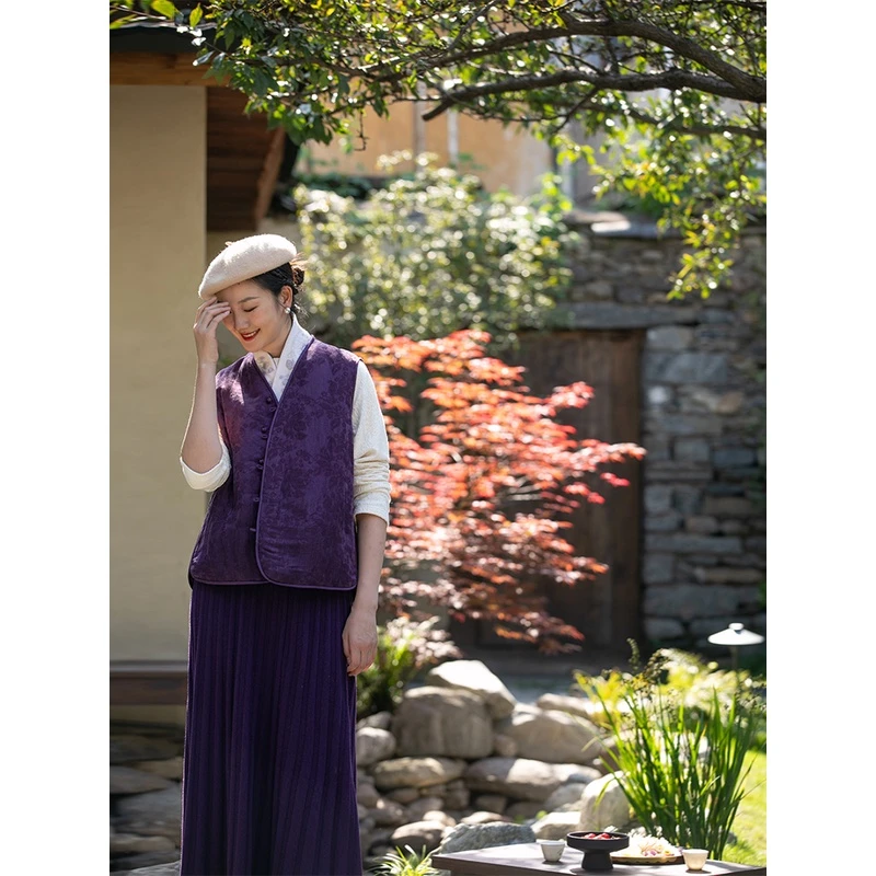 牧衣游原创 凌霄提花马甲古朴肌理复古百搭无袖上衣新款 浣花