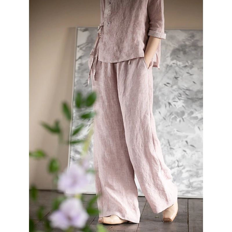 牧衣游原创 斑驳炒色汉麻裤子新款舒爽垂感宽松百搭休闲裤 万川