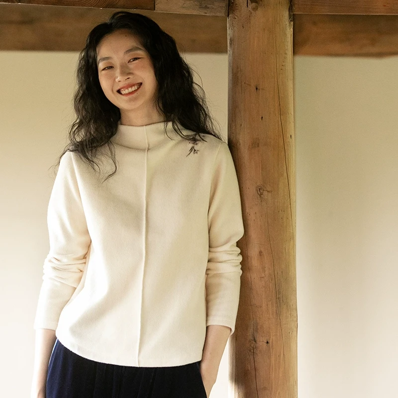 牧衣游原创「欧若风」新中式款圆领纯色百搭长袖套头衫 兰草
