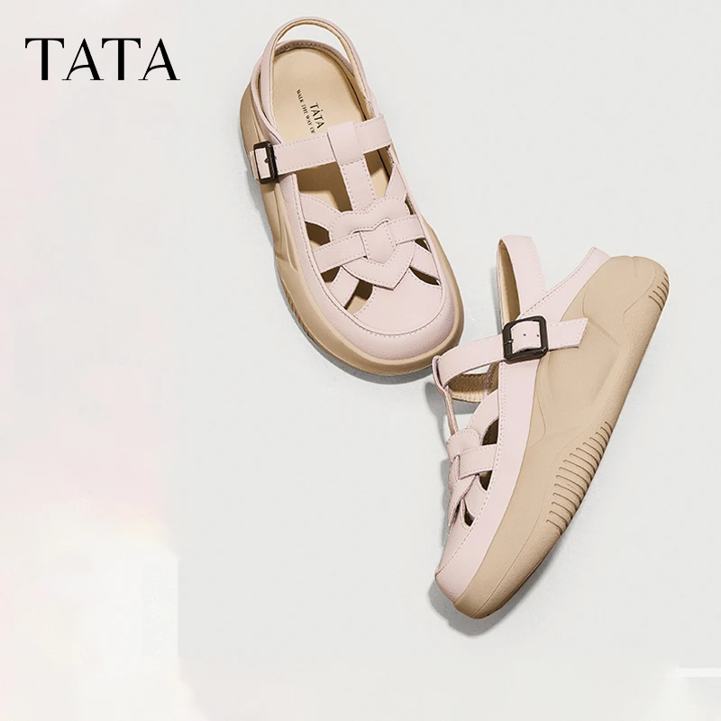 Tata他她厚底复古罗马凉鞋女鞋包头凉鞋溯溪鞋2024夏新款WW601BH4