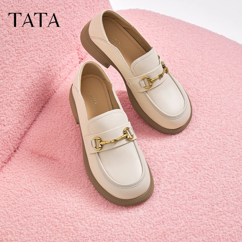 TATA他她英伦黑色乐福鞋女百搭小皮鞋女鞋子单鞋春季新款WFE02CA4