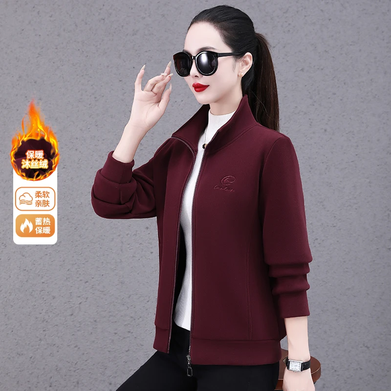 恩狐外套冬季2024新款妈妈装时尚洋气加厚保暖百搭立领