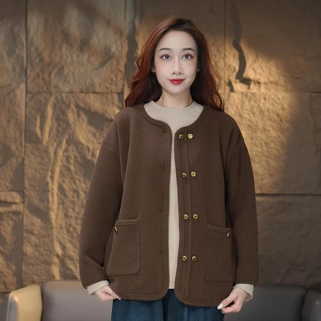 老钱风百搭宽松显瘦双面绒金属扣百搭气质早春显瘦大衣