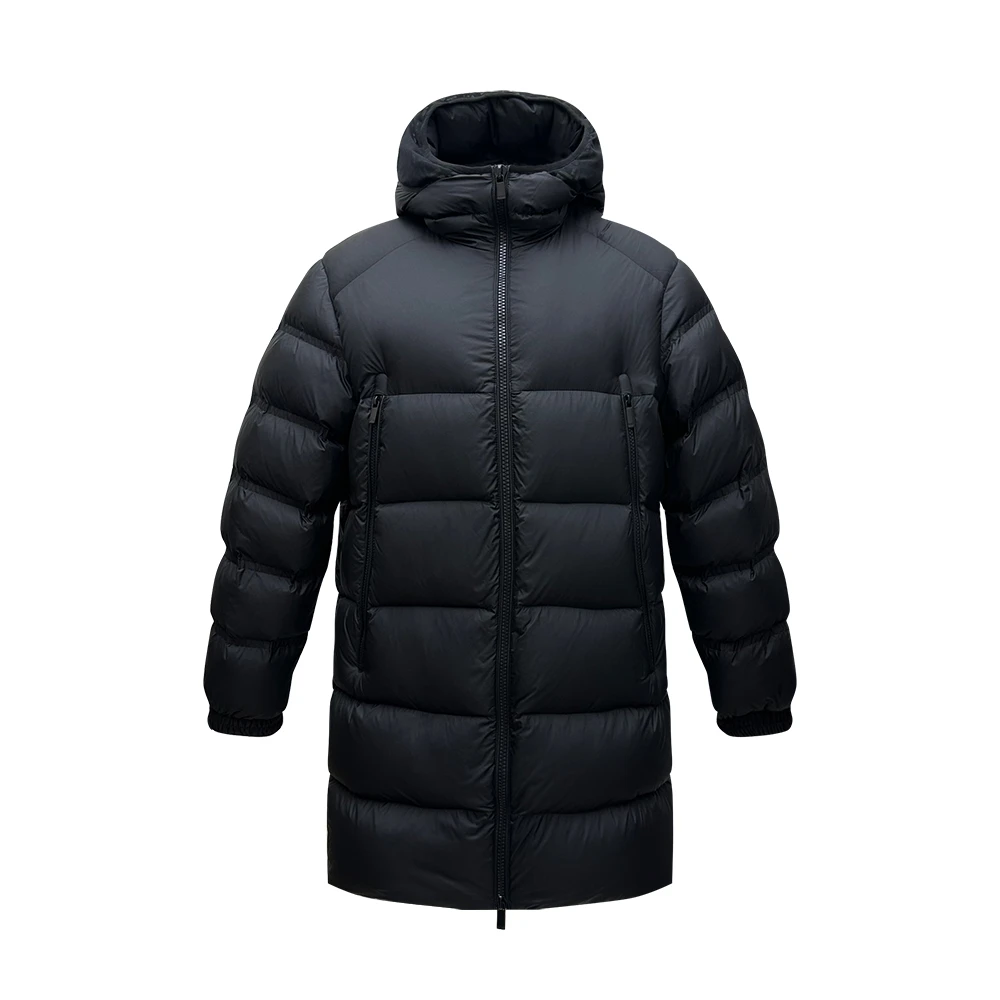 DITE迪特男款冬季保暖经典纯色休闲百搭时尚长款过膝连帽羽绒服
