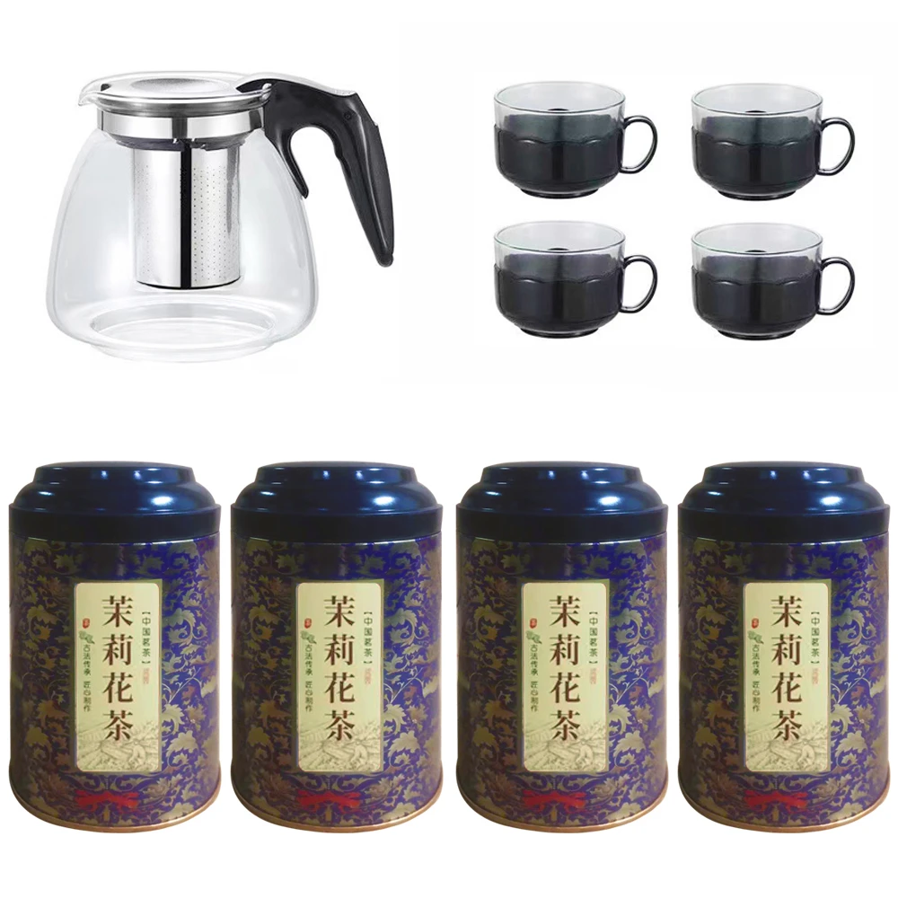新款茉莉花茶4罐+茶具一套（茶叶包装罐新旧随机）