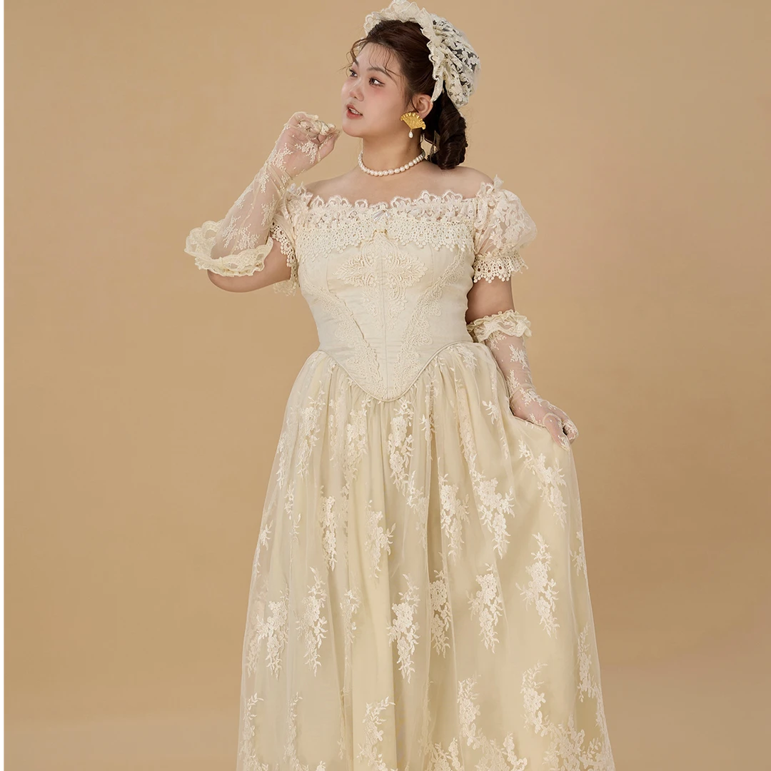 LaceMade大码女装【花烛泪】重工蕾丝婚纱礼服连衣裙L242S05042