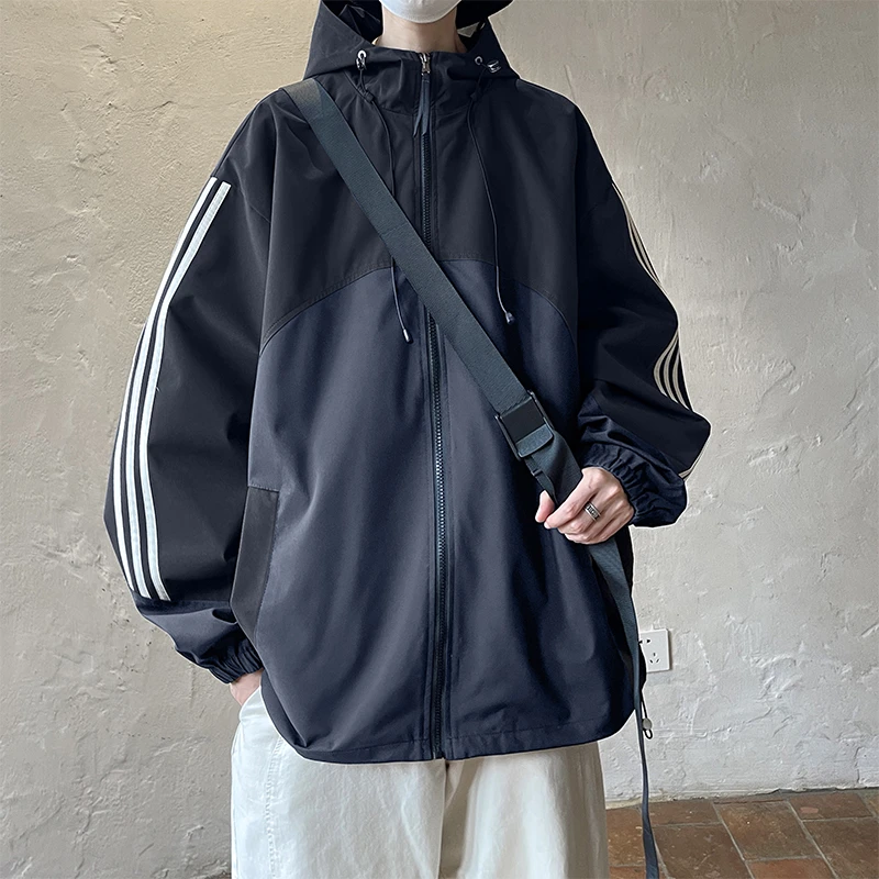 冲锋衣男春秋季新款美式拼接工装夹克男生青少年防风防水休闲外套