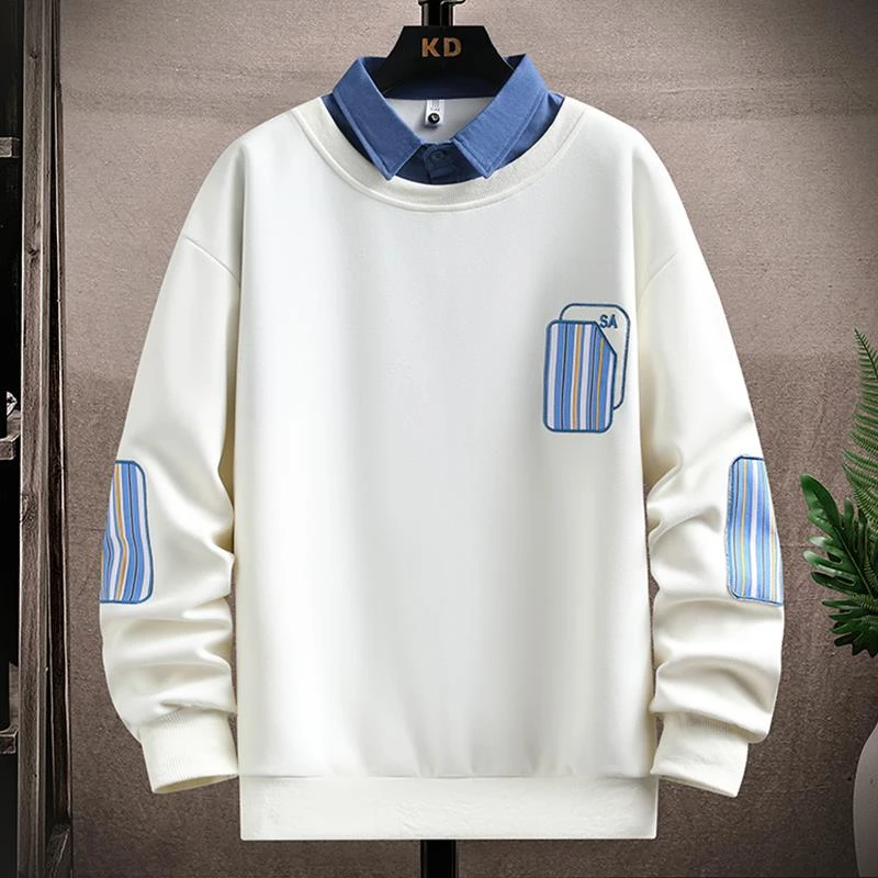 假两件卫衣男2025春季新款潮牌高级感翻领上衣服男青少年休闲长袖