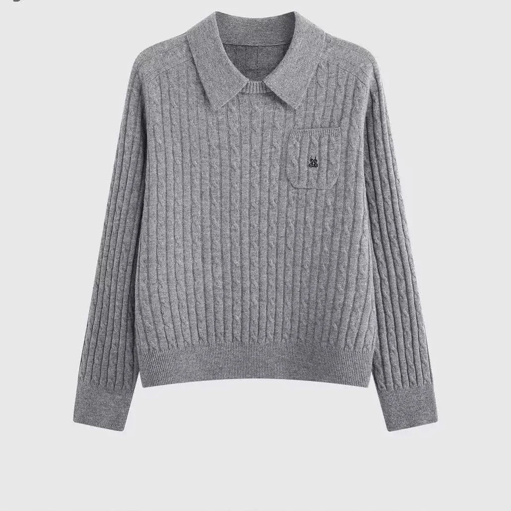 【美丽诺羊毛】精纺轻奢简约时尚百搭气质纯色女士绣花长袖