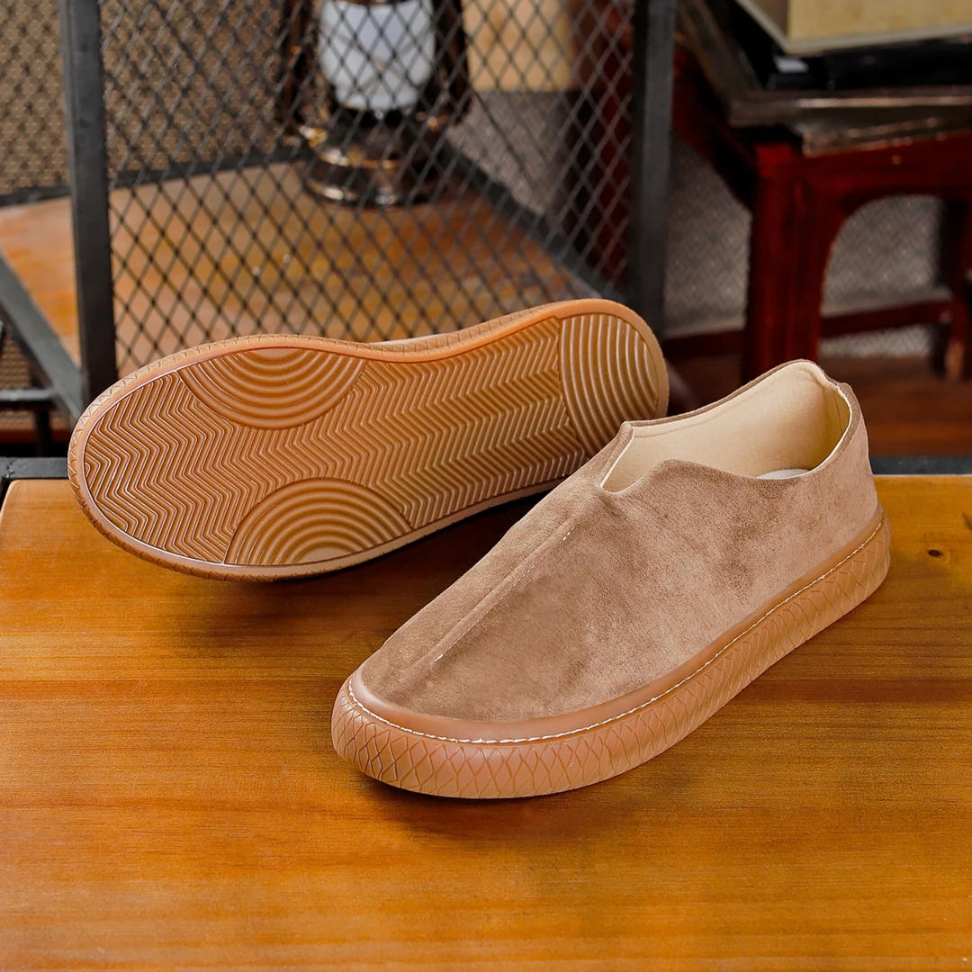 2025春秋新款真皮男鞋懒人鞋一脚蹬复古手工缝制中国风男鞋时尚