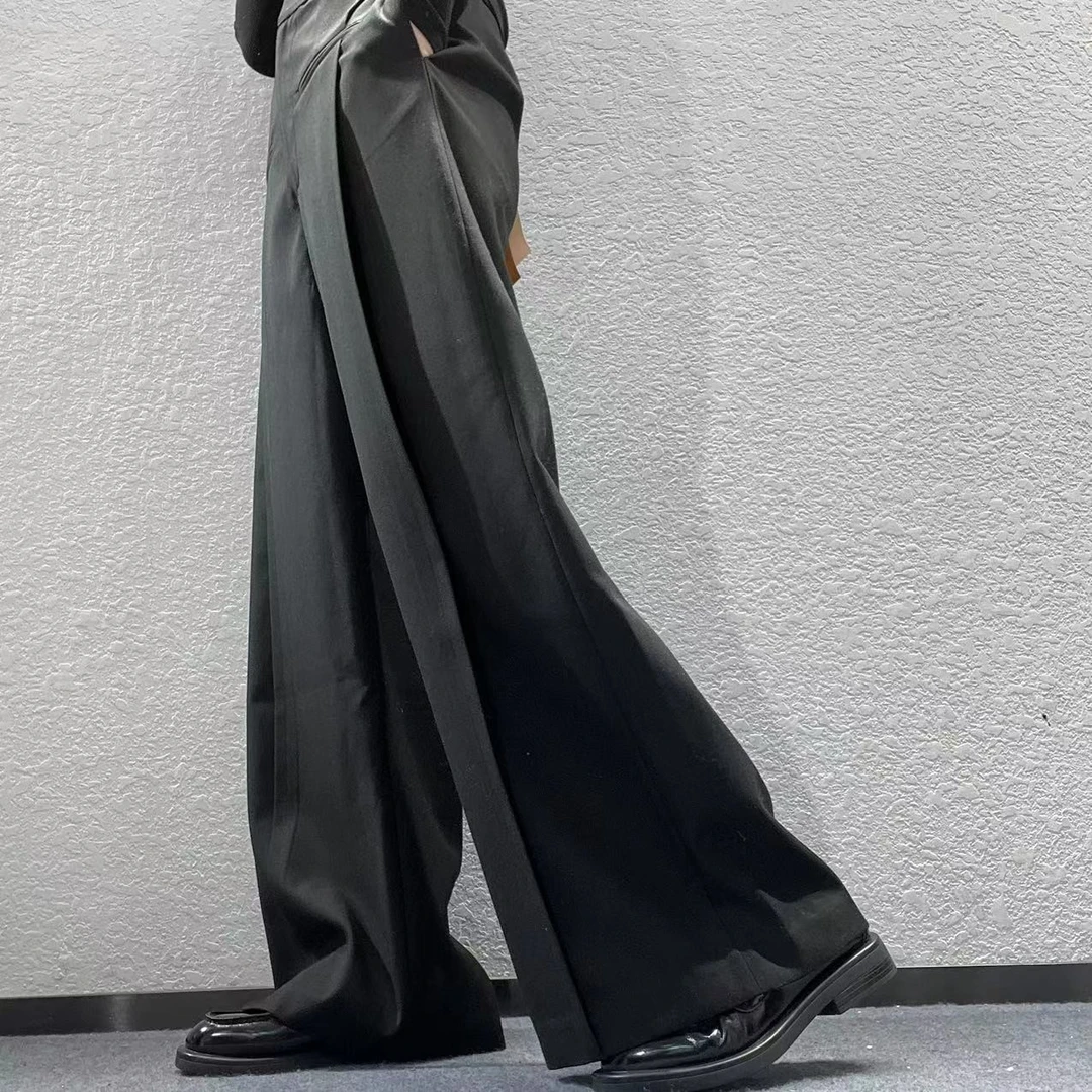 名港22806开叉高腰显瘦阔腿透气休闲裤直筒