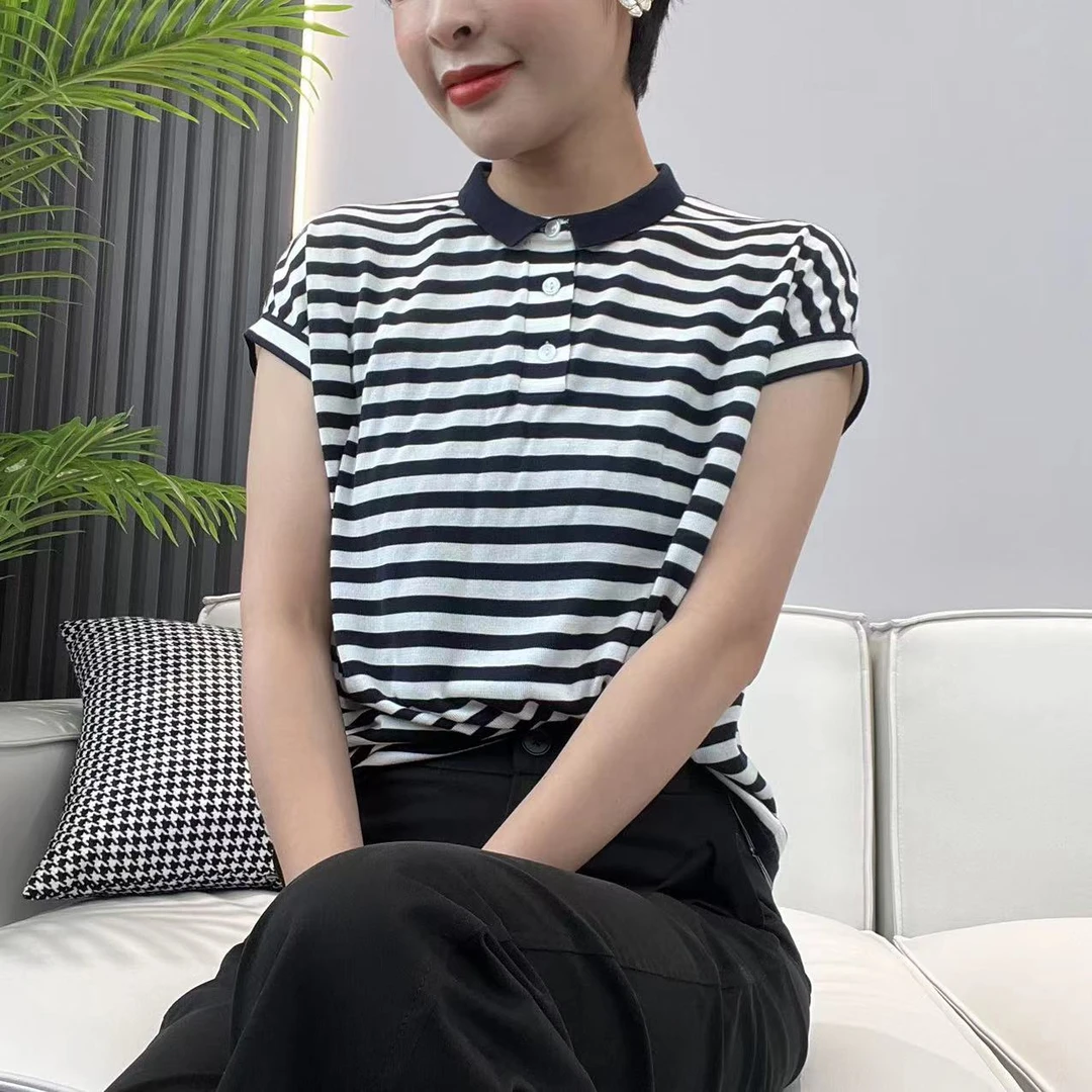 名港XH6412【经典条纹】‘100天丝’休闲百搭薄款潮流打底针织衫女装