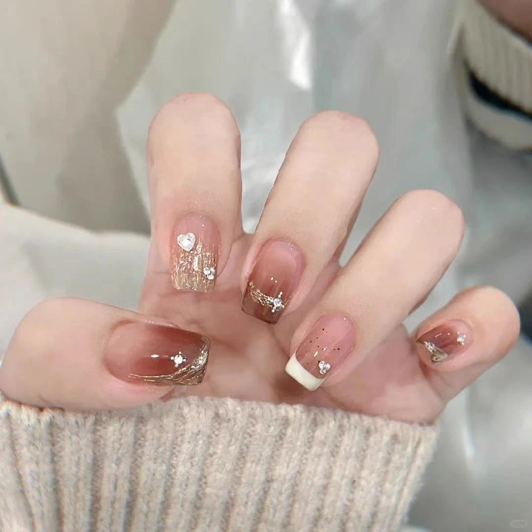 【显白琥珀】手工假指甲贴片美显白穿戴甲可拆可卸假指甲新娘孕妇