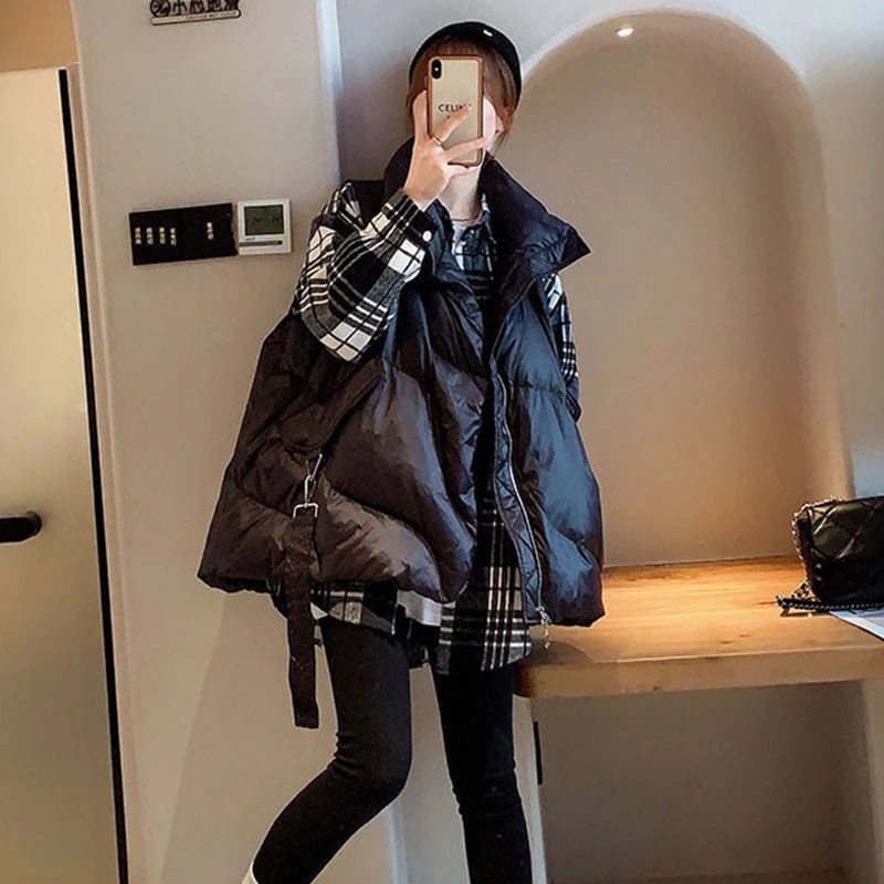 韩版时尚白鸭绒棉马甲女2023秋冬新款潮流外穿欧货超轻背心加厚