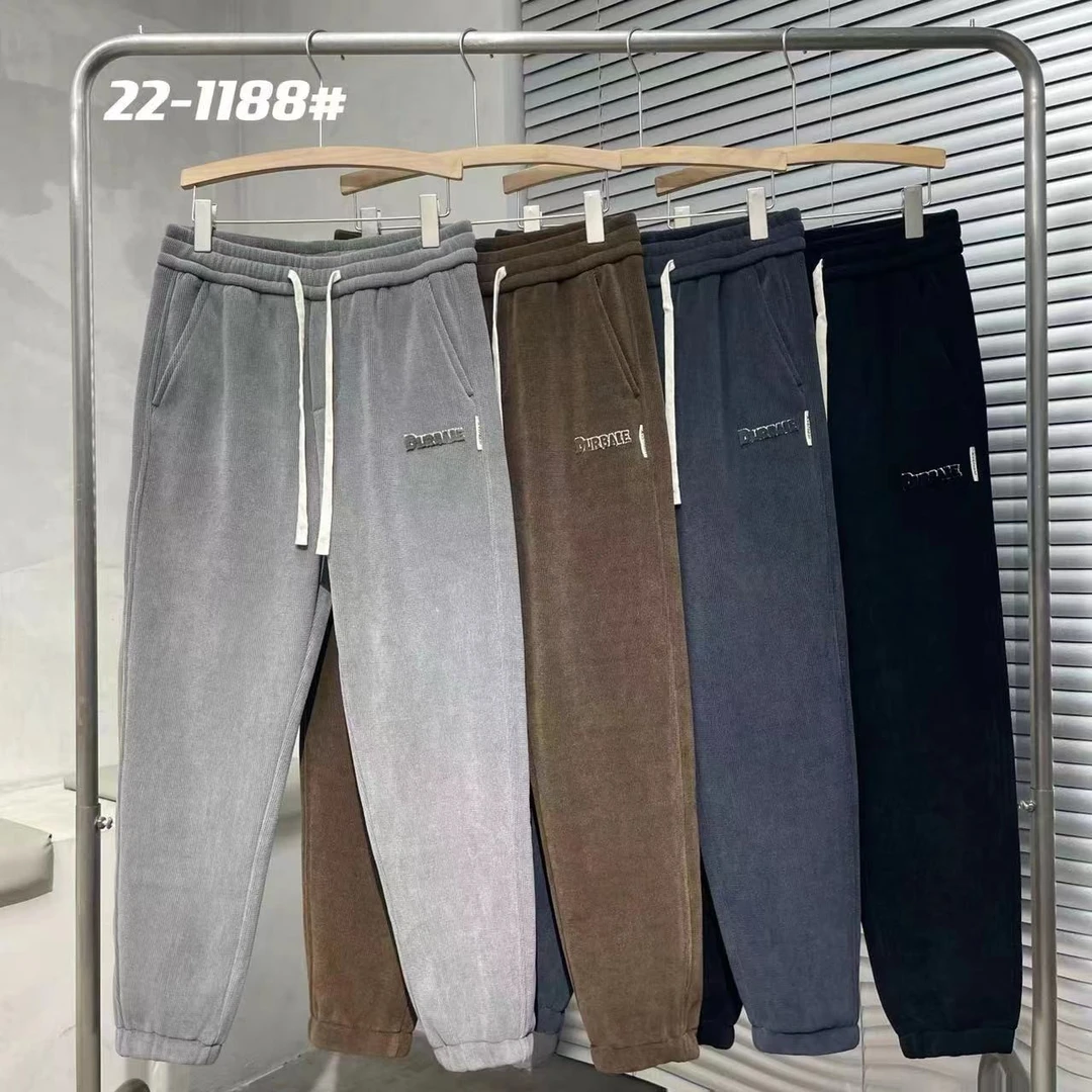 冬季百搭潮流保暖御寒加绒钢印字母男士休闲裤束脚卫裤