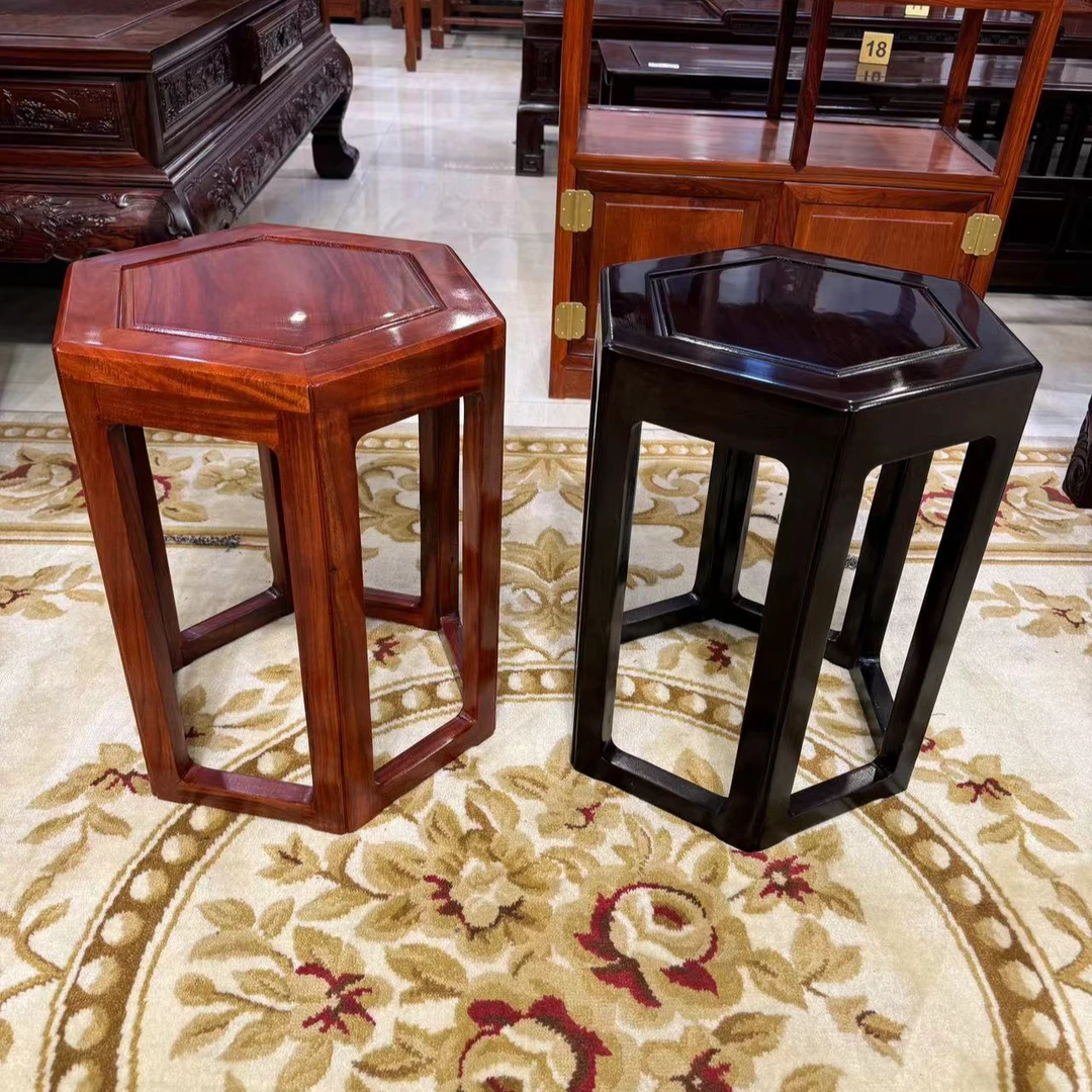 新中式六角凳黑金檀实木梳妆凳家用换鞋凳全榫卯结构餐凳简约凳子