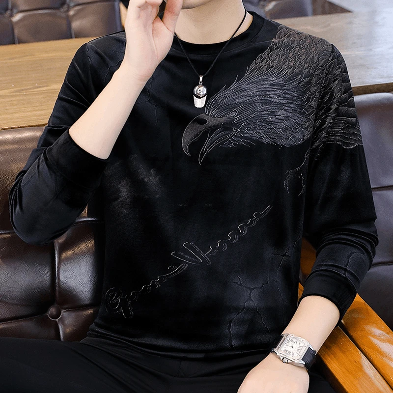 秋冬男士金丝绒卫衣长袖圆领T恤打底衫宽松休闲大码男装上衣青年