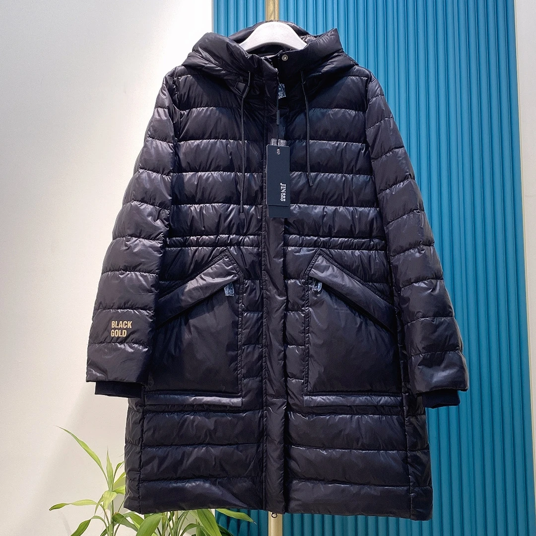 时尚女士休闲连帽字母印花长款羽绒服  98303