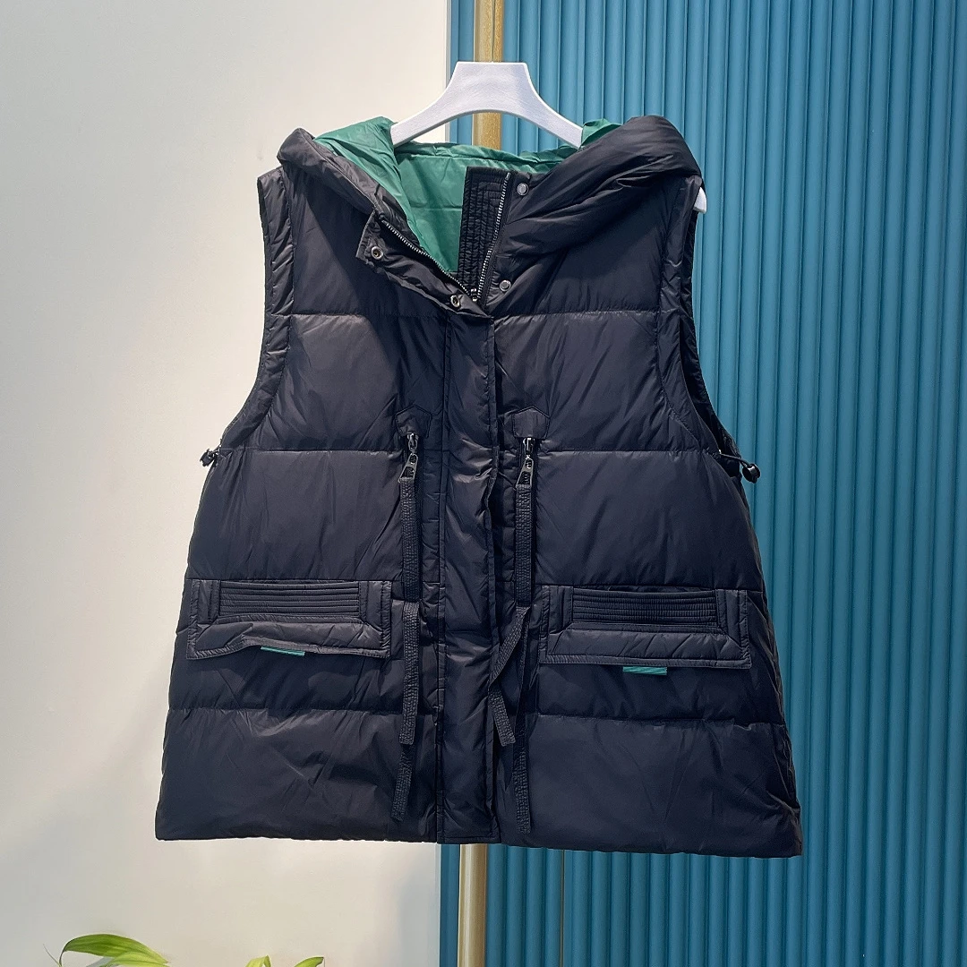 时尚女士大码百搭连帽羽绒马夹 86106