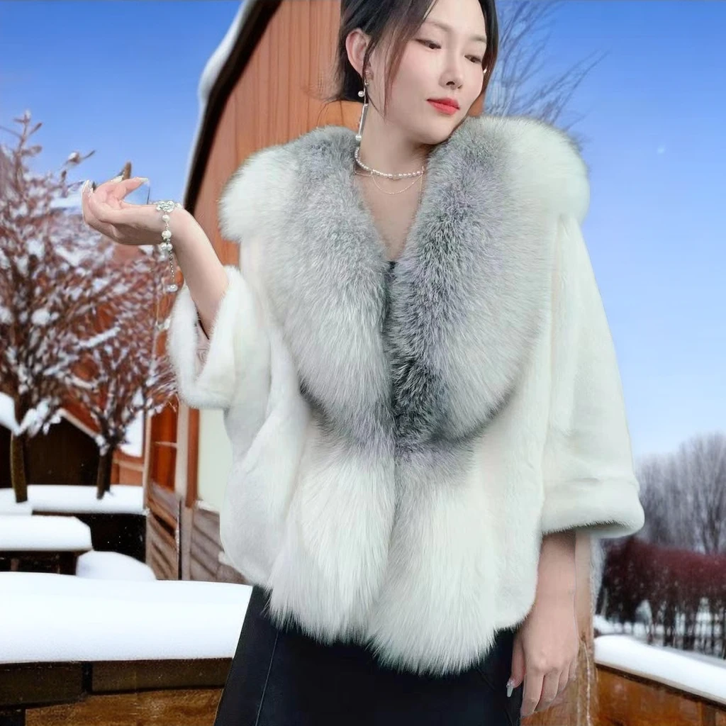 2023新款真皮毛白色加厚水貂 十字狐狸 气质百搭短款保暖女士精品